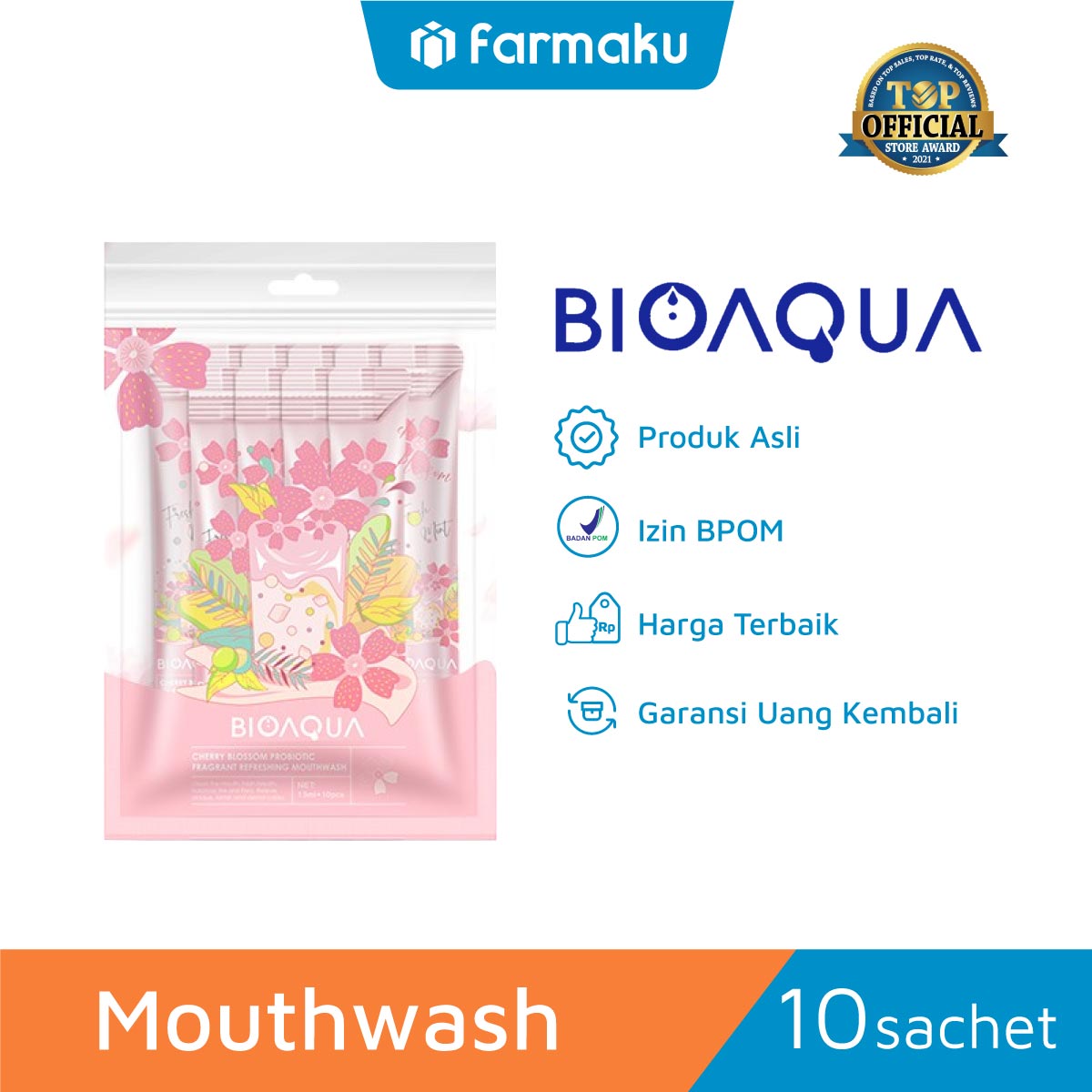 Bioaqua Mouthwash Cherry Blossom Probiotic Fragrant Refreshing