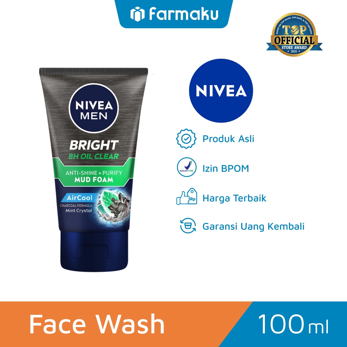 Nivea Men Whitening Oil Control Cooling Mud Facial Foam