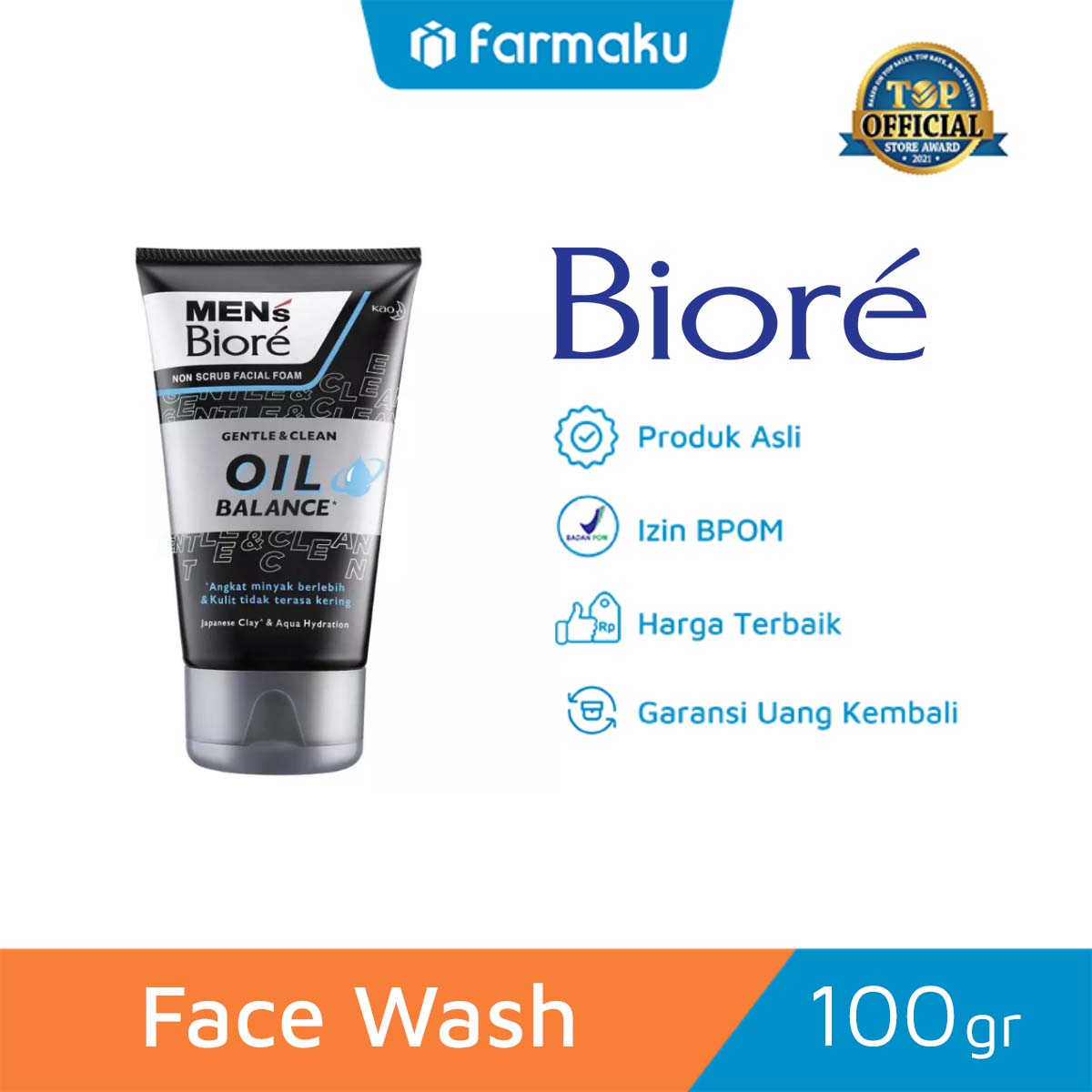 Biore Mens Facial Foam Gentle & Clean Oil Balance